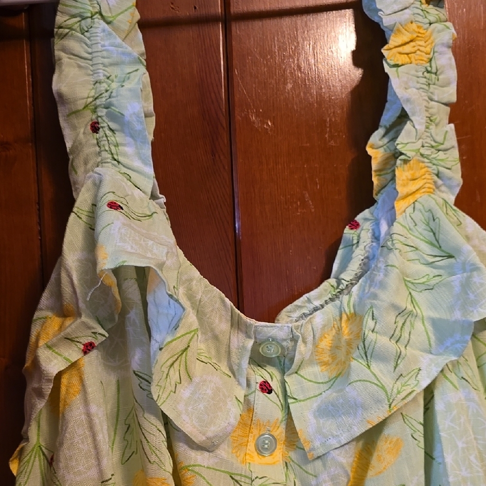 Ladybug Floral Green and Yellow Top